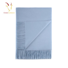 Mens Blue Italian Cashmere Scarf With Fringe